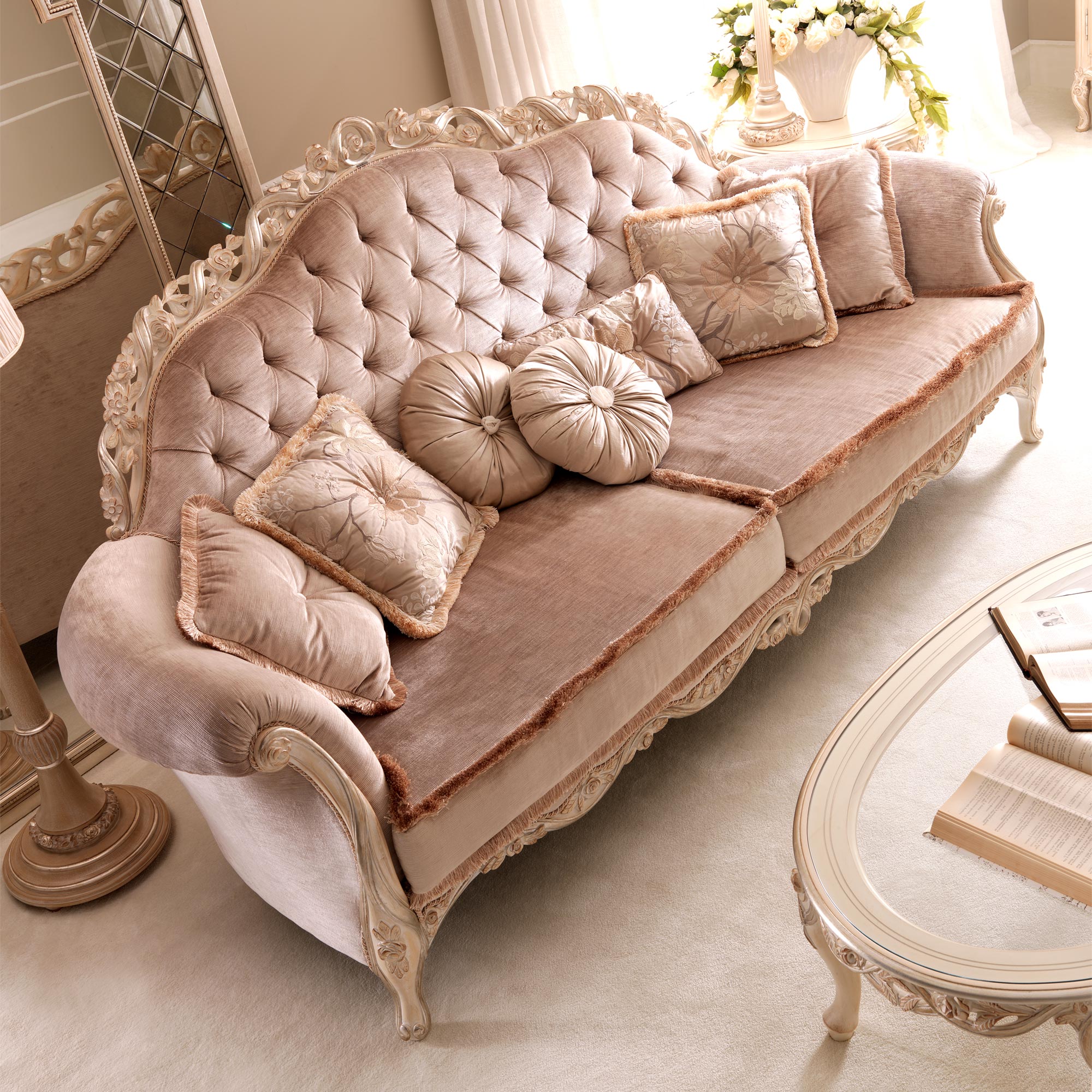 Luxury Sofa Set Online Wood Carving Italian Design