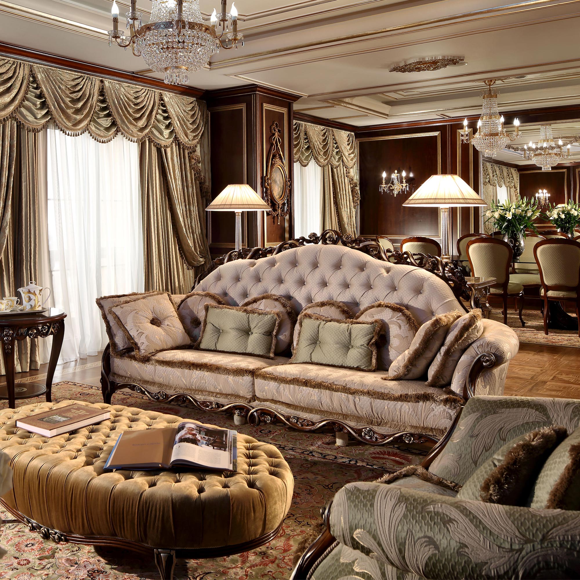 Luxury Sofa Set Online Wood Carving Italian Design