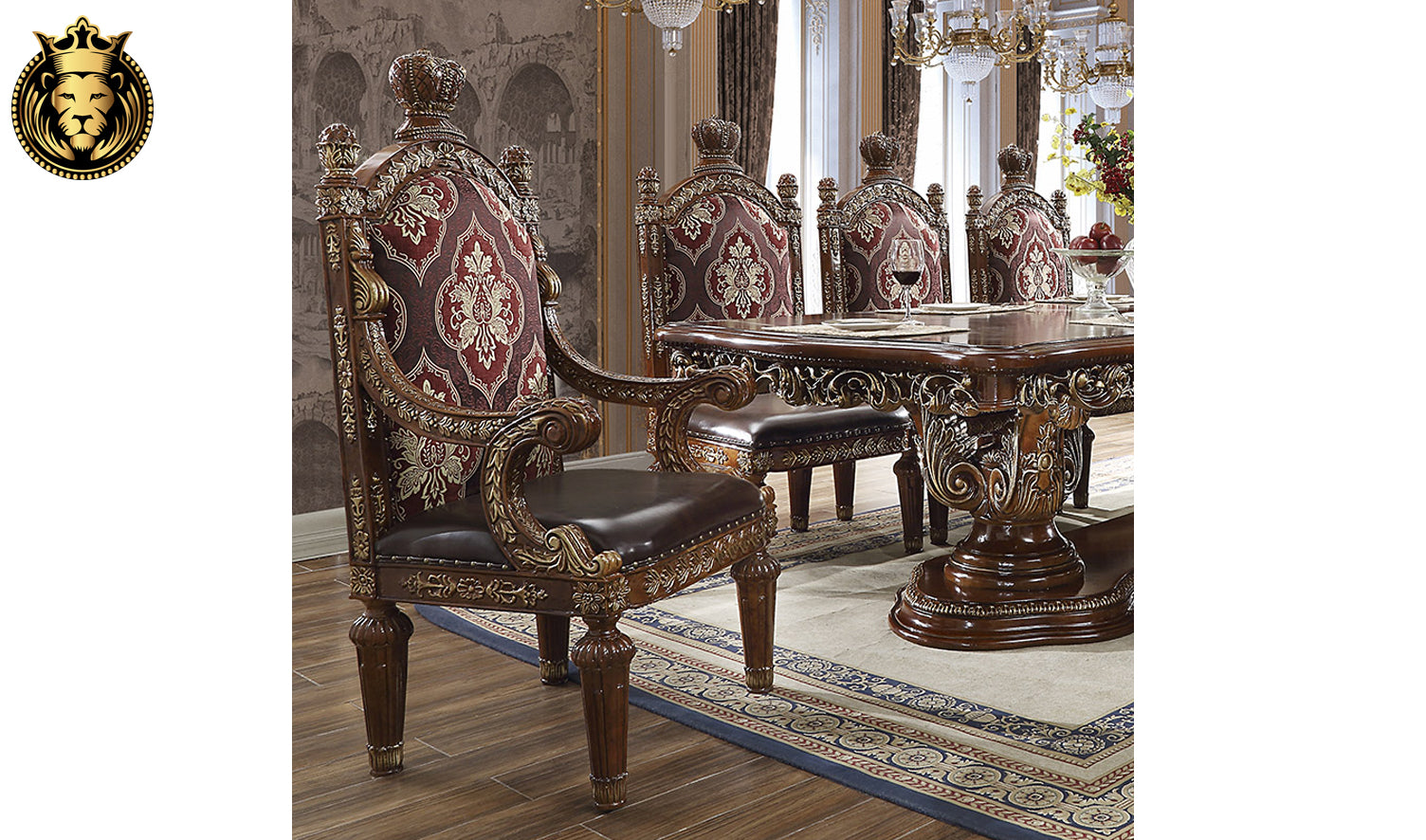 Hialeah European Antique Style Carving Dining Set