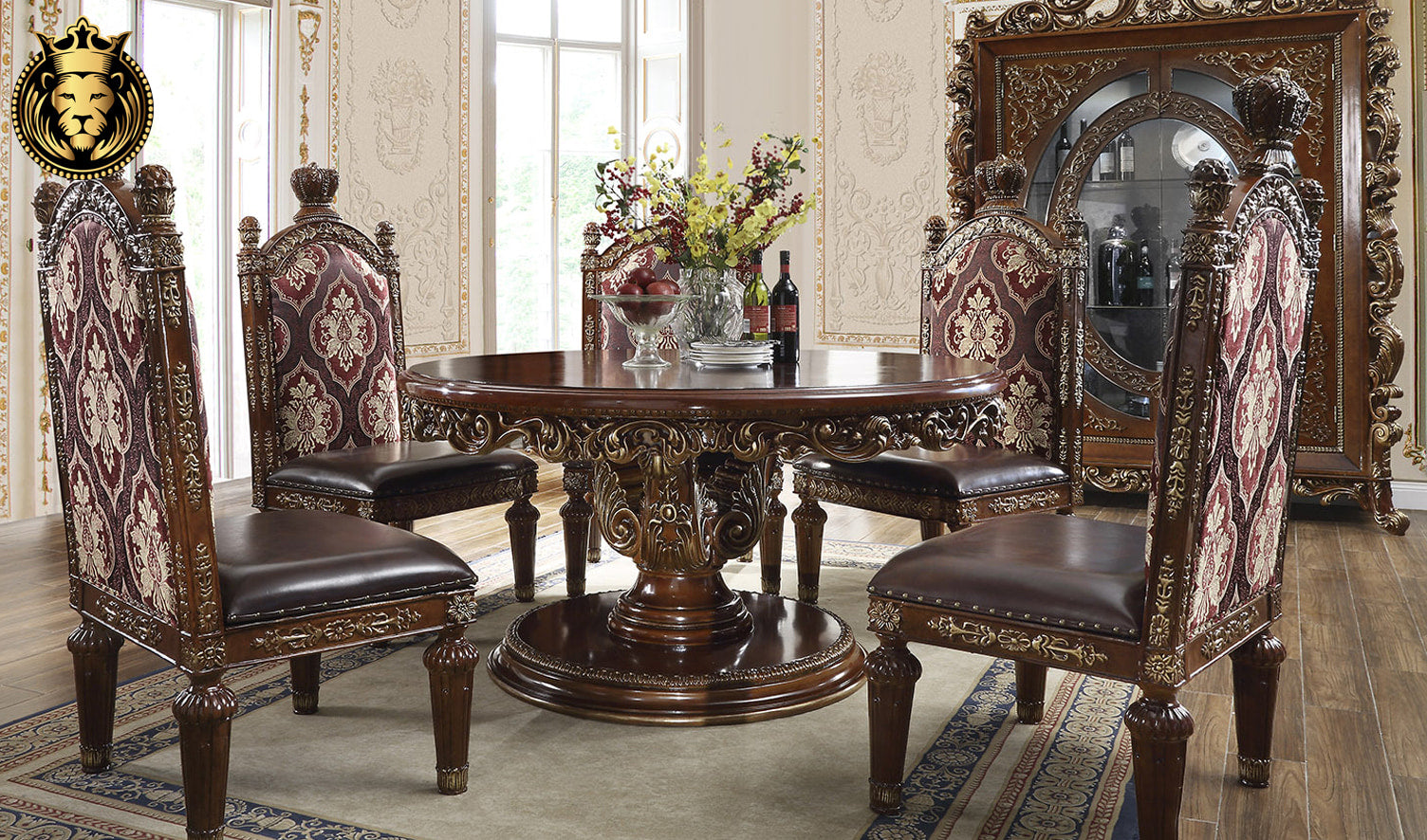 Hialeah European Antique Style Carving Dining Set