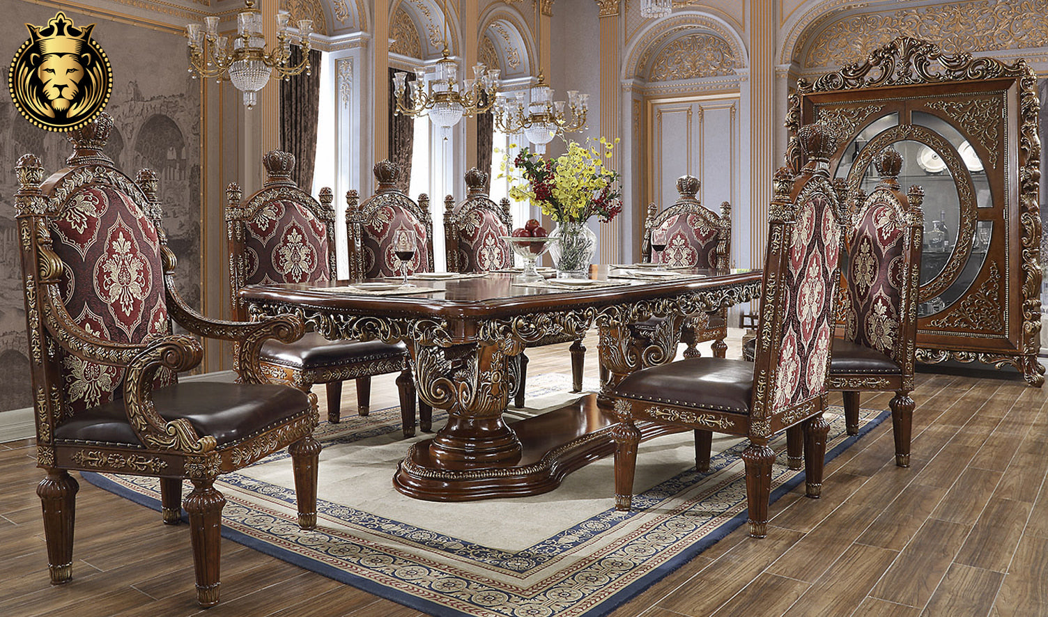 Hialeah European Antique Style Carving Dining Set