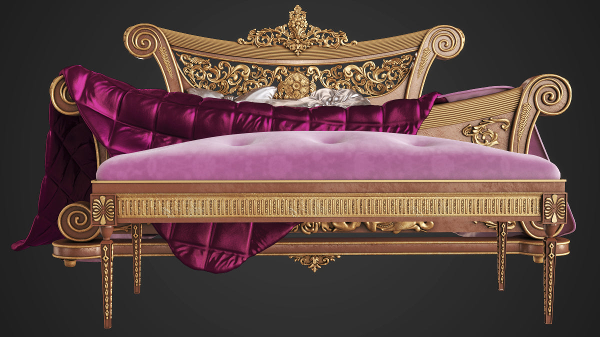 Luxury Handcarved Price Louise IV Golden PU King Size Bed With 2 Sidetable