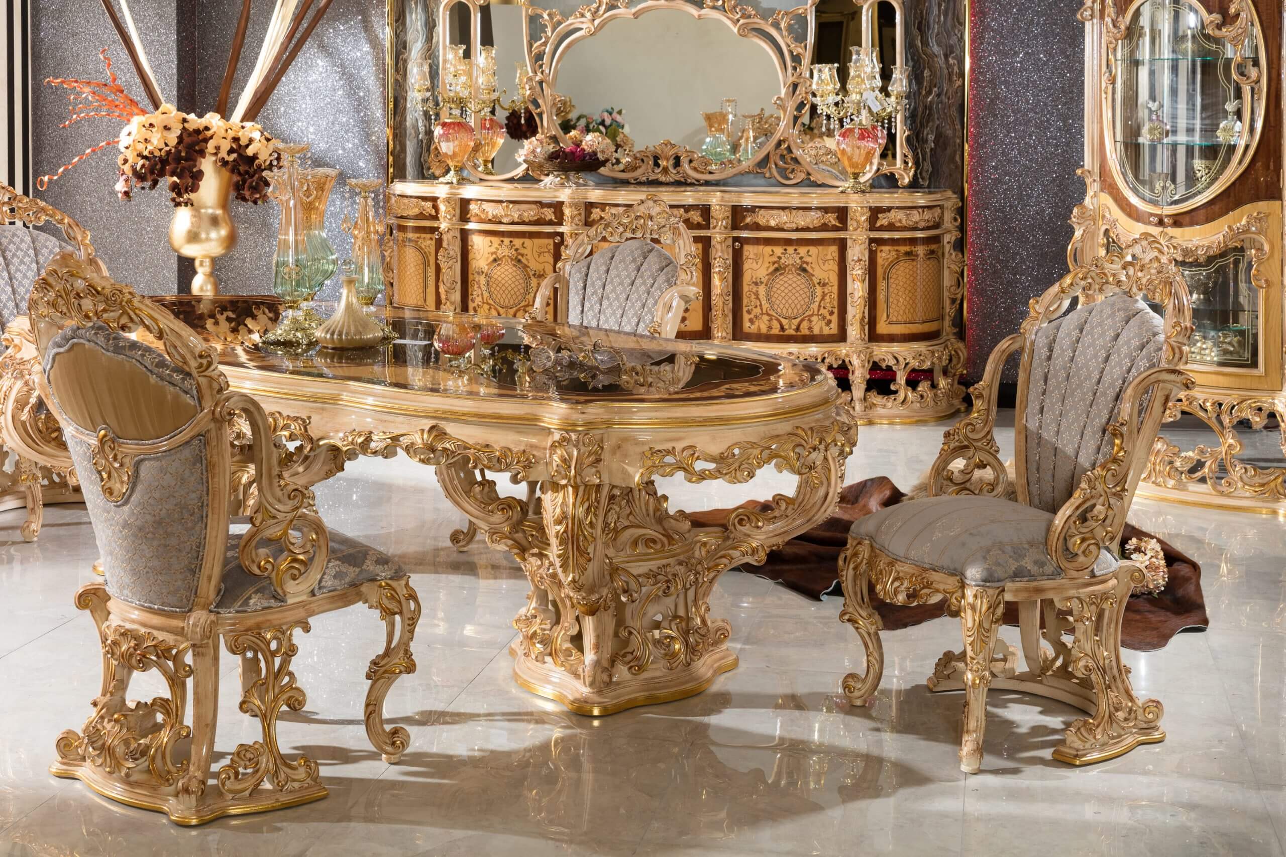 10 Person Luxury Dining Table with Chair - Buy My Furniture Carved European Design
