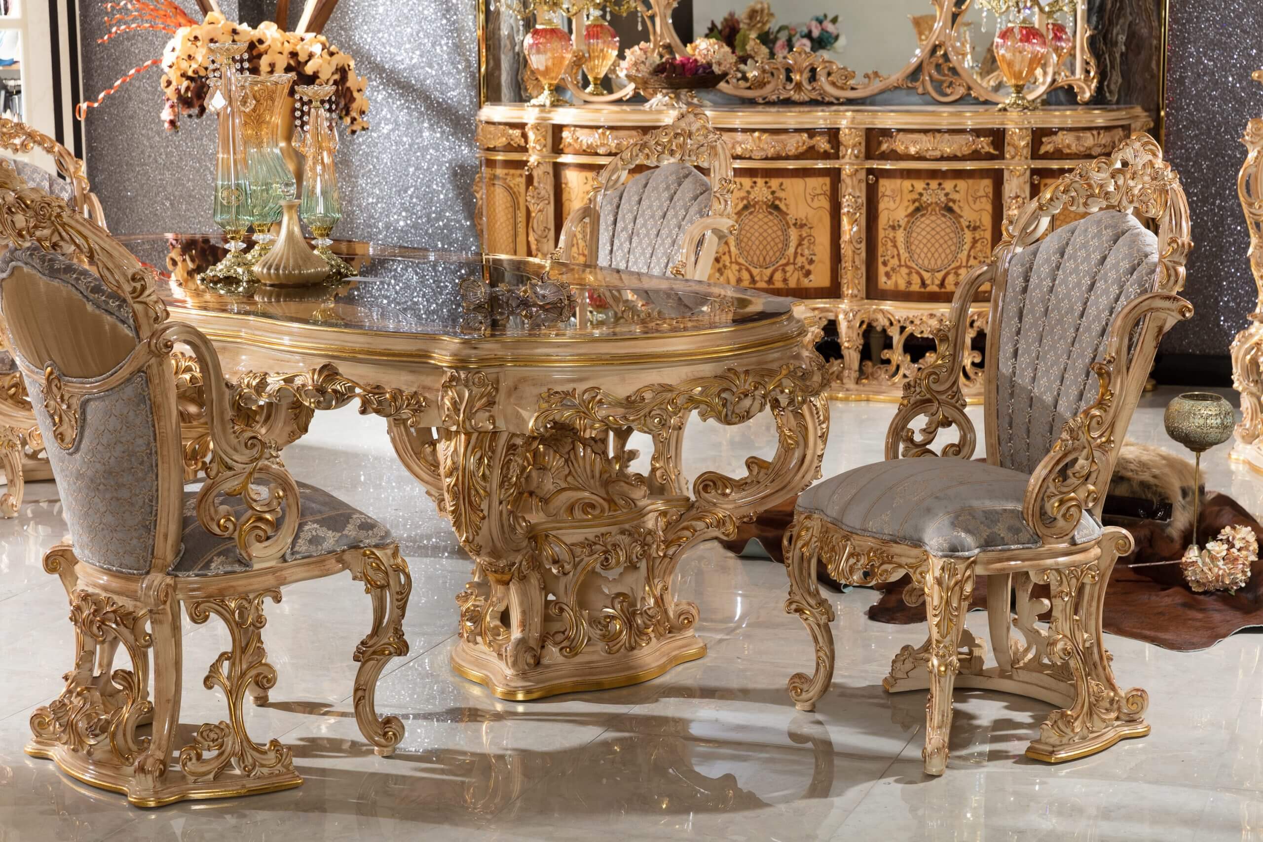 10 Person Luxury Dining Table with Chair - Buy My Furniture Carved European Design