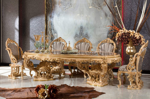 10 Person Luxury Dining Table with Chair - Buy My Furniture Carved European Design