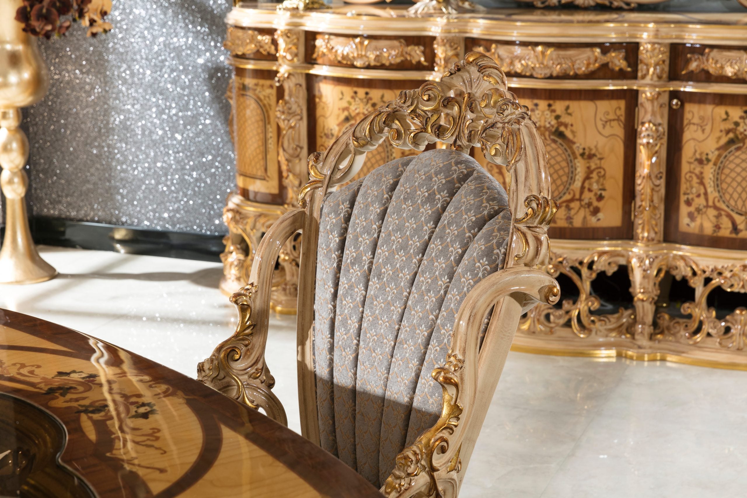 10 Person Luxury Dining Table with Chair - Buy My Furniture Carved European Design