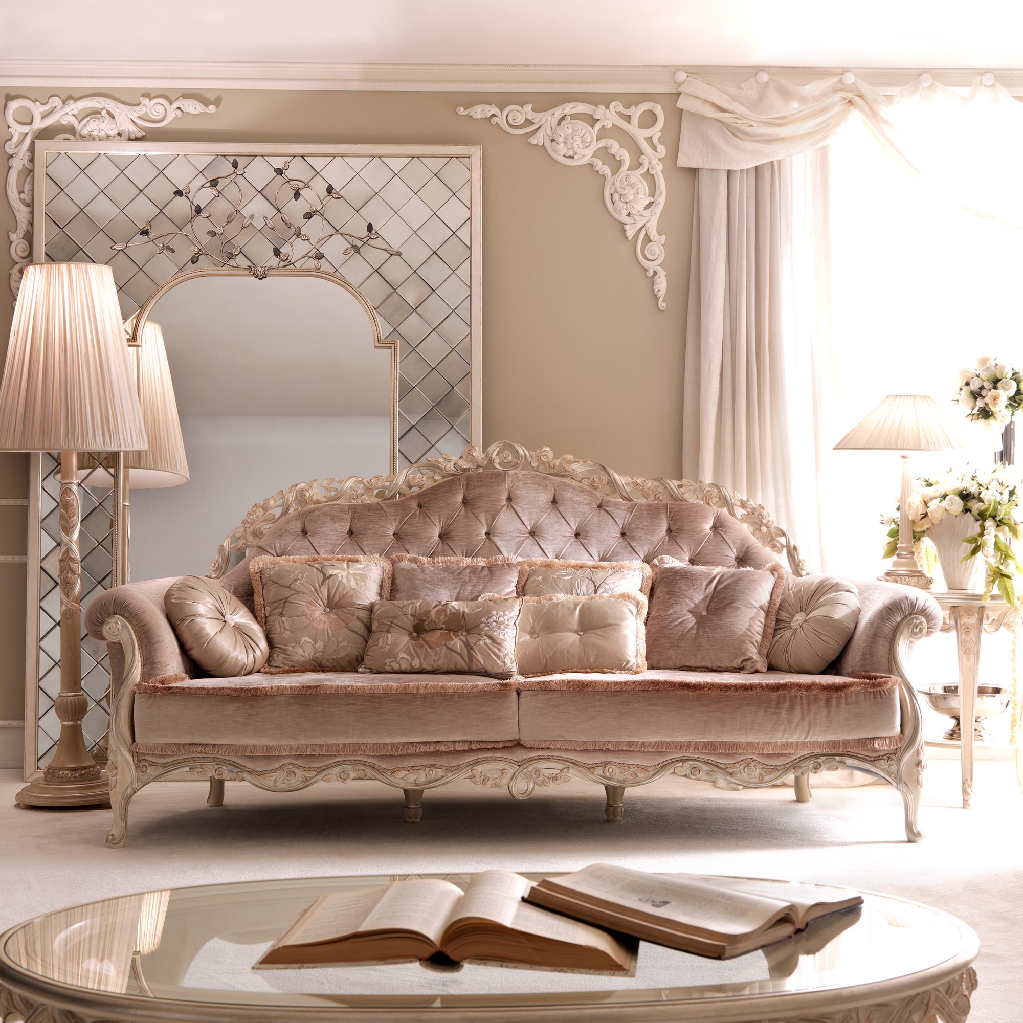 Luxury Sofa Set Online Wood Carving Italian Design